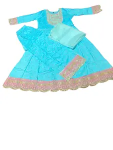 Cotton 3-Piece Umbrella Set with Organza Dupatta, Includes Plazo Pant, Women's Top, and Skirt - Womenswear Elegant Aesthetic