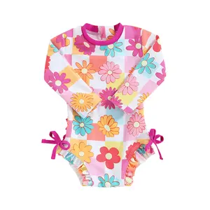 Baby Girl Swimming Costume Baby Swimsuit 3 6 12 18 24 Months 2T 3T Infant Toddler Girls Swimwear Rash Guard Zipper Long Sleeve Beachwear Bathing Suits Wetsuit #Springtok