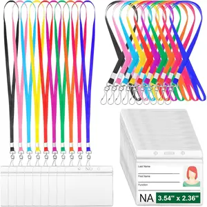 100 Sets Clear Plastic Horizontal Name Tags Badge ID Card Holders and Lanyards with ID Holder Bulk Cruise Lanyard for Adults  Business School (Multicolor)