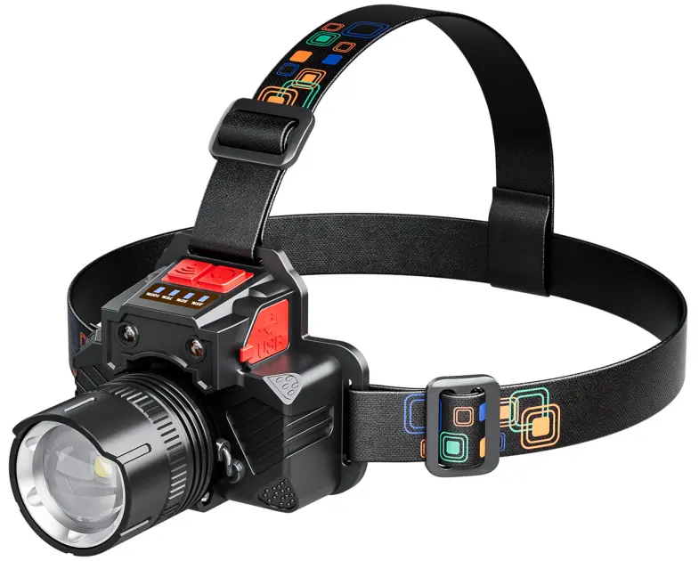 Unisex High-Lumen LED Headlamp Flashlight for Adults - Adjustable Focus Zoom Lens, Motion Sensor, Long-Lasting Battery, Waterproof Design, Headband, Ideal for Fishing Enthusiasts, Camping, Hiking/Light Outdoor Activities, High-Lumen Torches, Maintenance