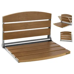 fathersdaygift VEVOR Foldable Shower Seat Wall Mounted, 17.7 Folding Shower Bench with Supportive Backrest, Fold-Down Bathroom Corridor Seat with Stainless Steel Frame for Adults Seniors, 400LBS Loading