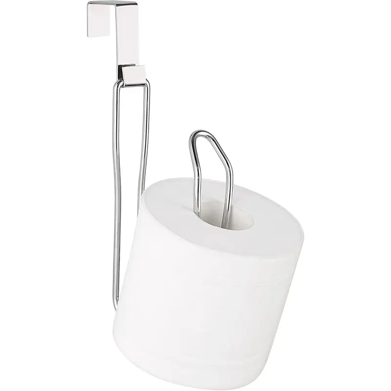 Over The Tank Toilet Tissue Paper Roll Holder Dispenser and Reserve for Bathroom Storage and Organization - Metal, Hanging, Holds 1 Roll (Chrome)