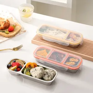304 Stainless Steel Food Storage Box, Reusable Snack Container with Dividers, Non-Toxic for Office & School, Travel Friendly, Leakproof Lunch Box