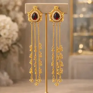 Royal Gold Plated Kashmiri Earrings with Intricate Design with RGemstone