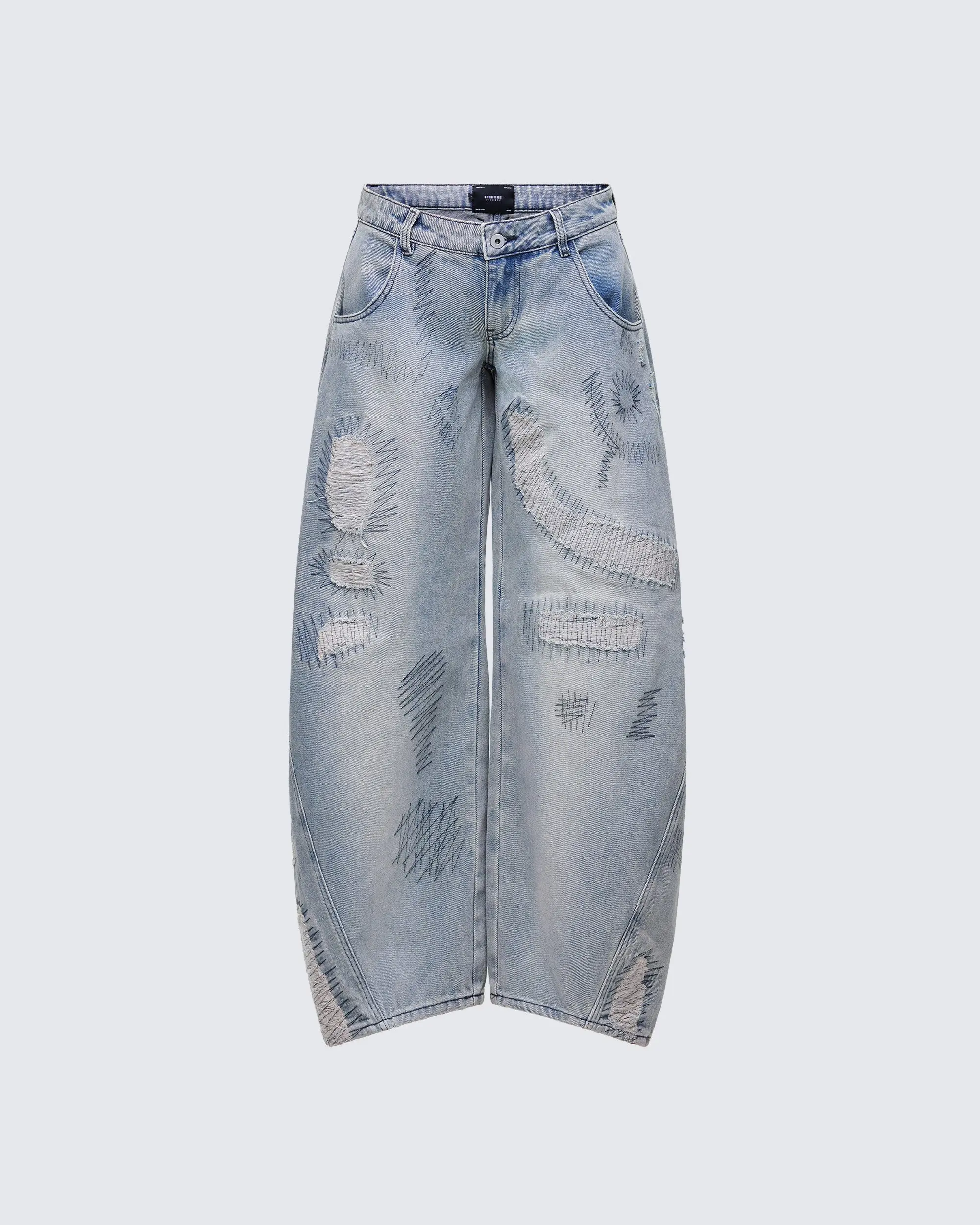 Zaid Gray Denim Sashiko Jeans
