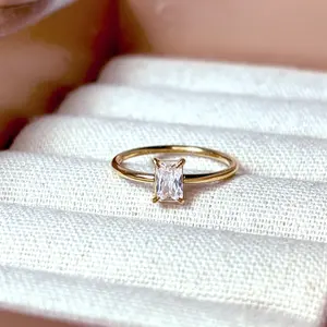 Emerald Cut Ring - 18k Gold Plated Baguette Ring - Thin ring for Women