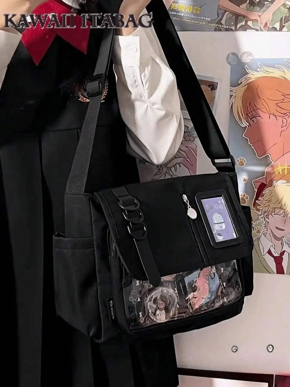Y2K Style Transparent Ita Bag Backpack, DIY Badge Display Crossbody School Bag for Teens
