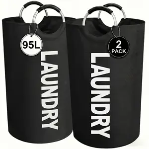Premium 2-Pack 25.1 Gallon Large Laundry Hamper Set, High-Quality Collapsible Fabric Laundry Basket with Sturdy Support Rods & Soft Grip Handles, Heavy Duty Free-Standing Clothes Storage Bins for Bathroom Dorm