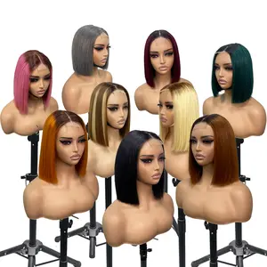 Wholesale 2*6 10inch Super Double Drawn Short Bob Wig Transparent Lace Bone Straight 100% Human Hair Wigs for Black Women