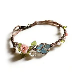 Handmade Bohemian Floral Bracelet, Natural Gemstones & April Birthstone, Light Ocean Jewelry, Perfect for Daily Wear, Party Gifts, Valentine's Day