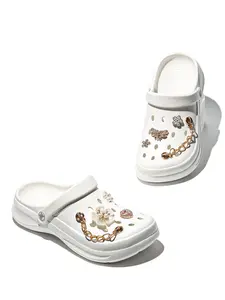 Women's casual mules and clogs, breathable EVA platform high heel clogs with flower decoration, versatile indoor/outdoor fashion shoes