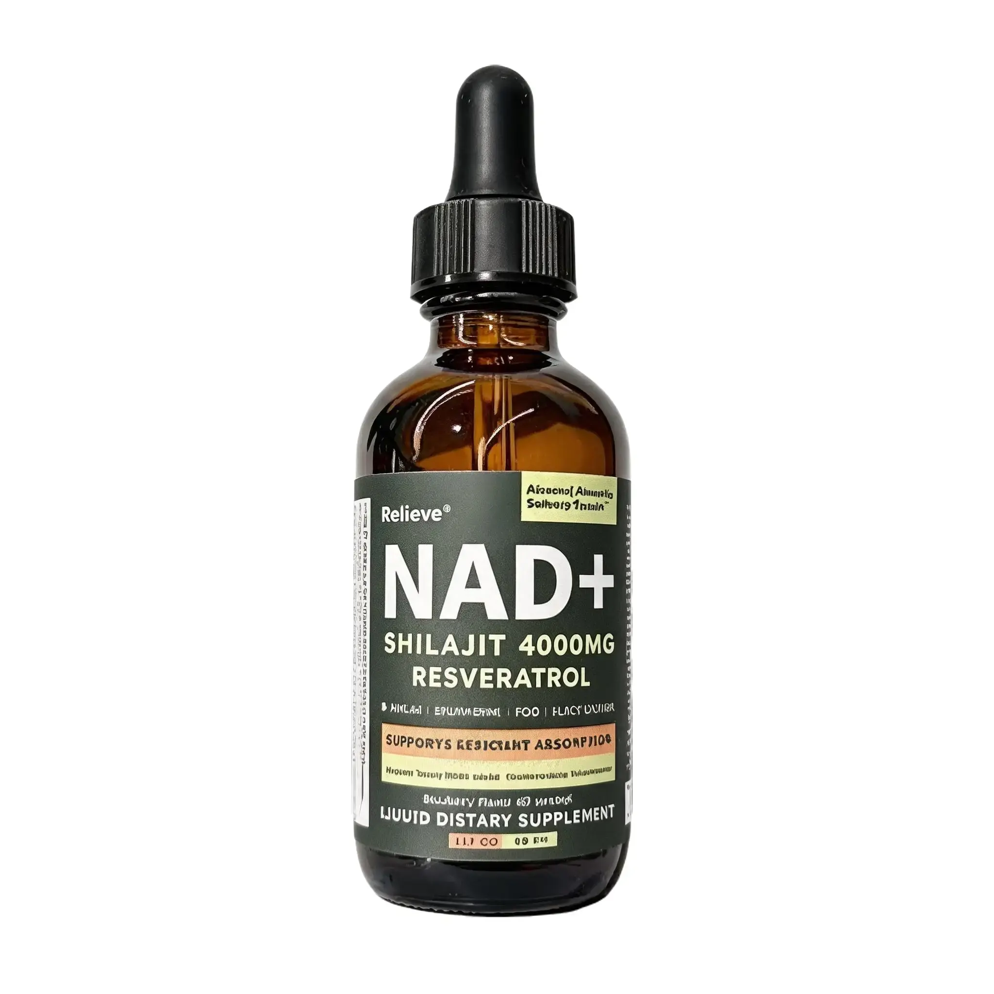 ReLierre NAD+ Liquid Drops, Shilajit 4000mg Resveratrol Supplement with NR, PQQ, Spermidine, D-Ribose & Black Seed Oil, 60ml Blueberry Flavor Cellular Health Support