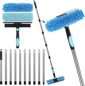 65'' Window Washing Kit with Extension Pole, 2-in-1 Window Cleaning Kit with Scrubber and Rotating Head, Window Cleaner Tool for Shower Rooms, Glass, Floors, Car Windshields Window Squeegee Cleaner Tool with Extension Pole: 2-in-1 Window Cleaning Kit