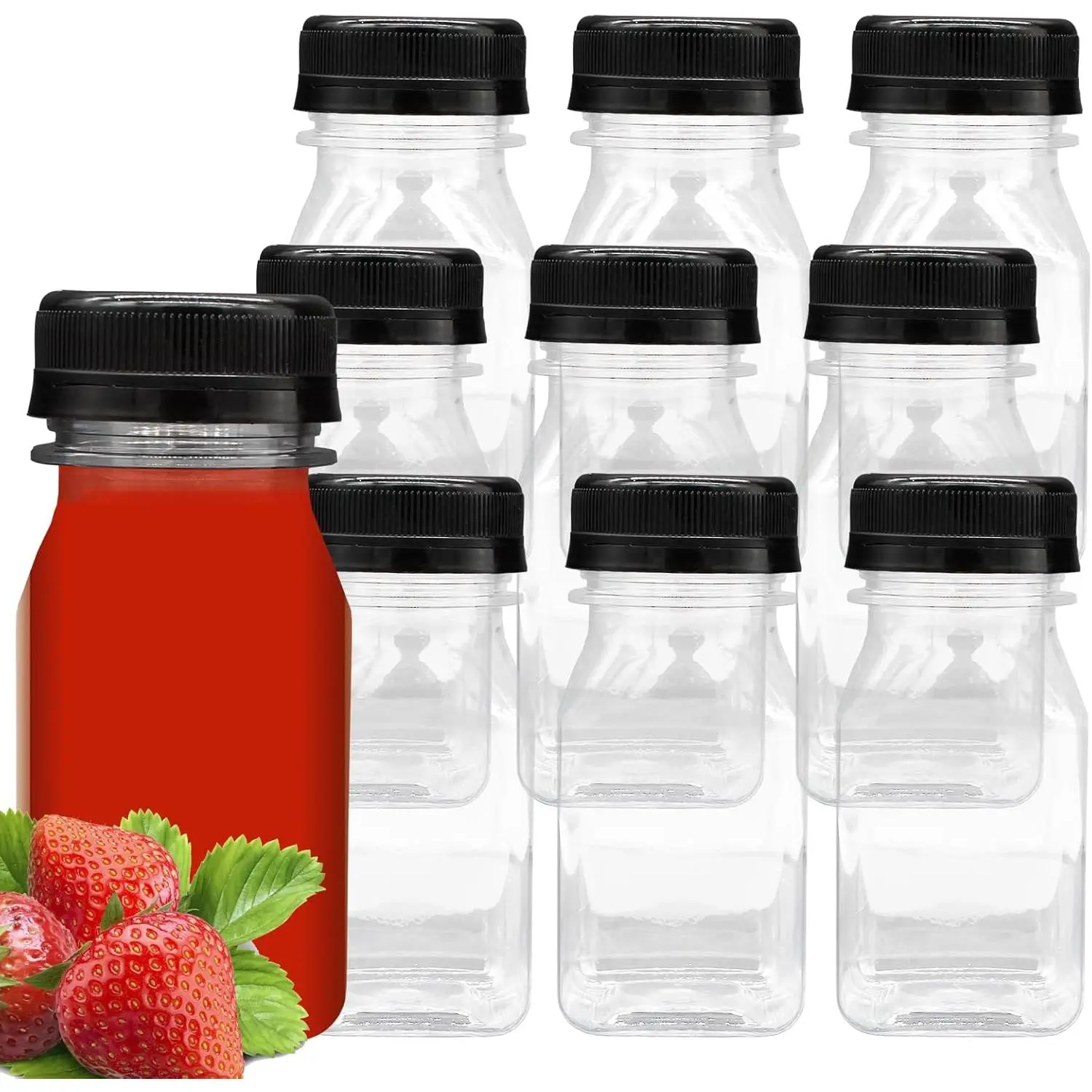 10 count 4 oz Plastic Juice Bottles Empty Clear Milk Bottles with Lids, Beverage Containers for Juice, Milk and Other Drink