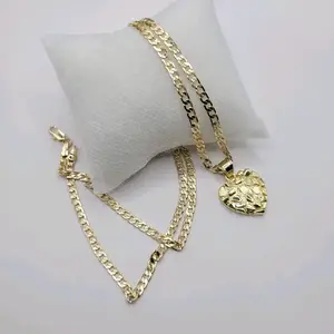 Nugget Heart Fashion Style Necklace Chain Cuban Link 24 Inches Laminated Gold Heart Pendant Jewelry Accessory for Stylish Wear