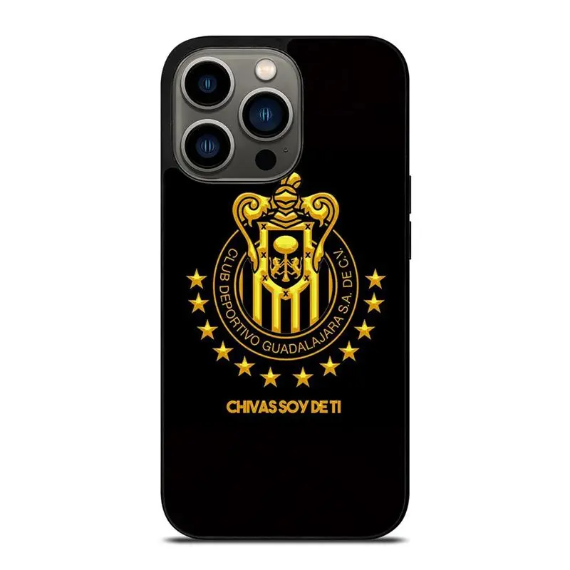 (iPhone 16 Promax) CHIVAS DE GUADALAJARA Gold Print Phone Cases For Apple iphone 17 16 15 14 13 12 11 Pro Max Plus Air, Mexico Football Lovers Phone case, Accessories, Protection, Gift For Fan Cover Custom Smartphone Cellphone