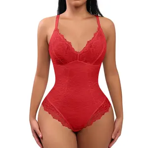 FeelinGirl Valentine's Day  OutdoorFun Sexy Low-back Ultra-versatile Lace Bodysuit tts Short Womenswear Comfort Tops Nylon Valentine's Day Gift