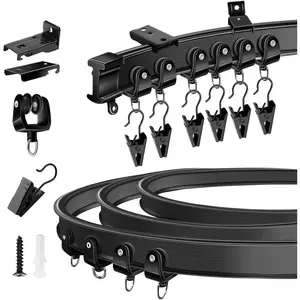 Ceiling Curtain Track, Flexible Bendable Curtain Track Wall or Ceiling Mount, Black 8.2Ft Curved Curtain Tracks System Sliding RV Shower Curtain Rail Track with Clips, Room Divider