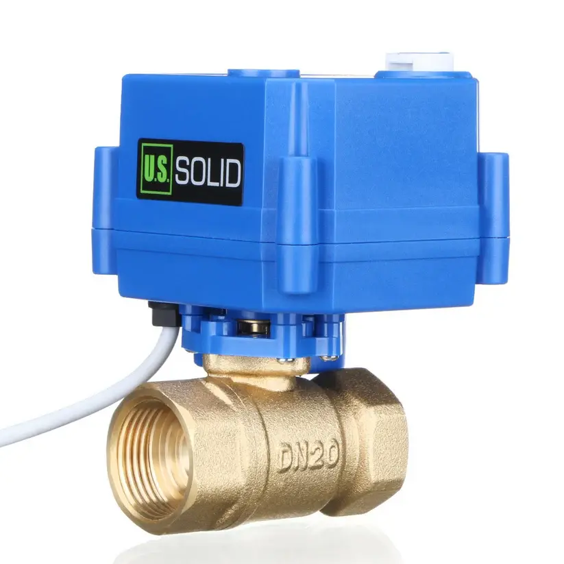 U.S. Solid Motorized Ball Valve 3/4" Brass Manual Function Standard Port 9-24V AC/DC 2 Wire Auto Return