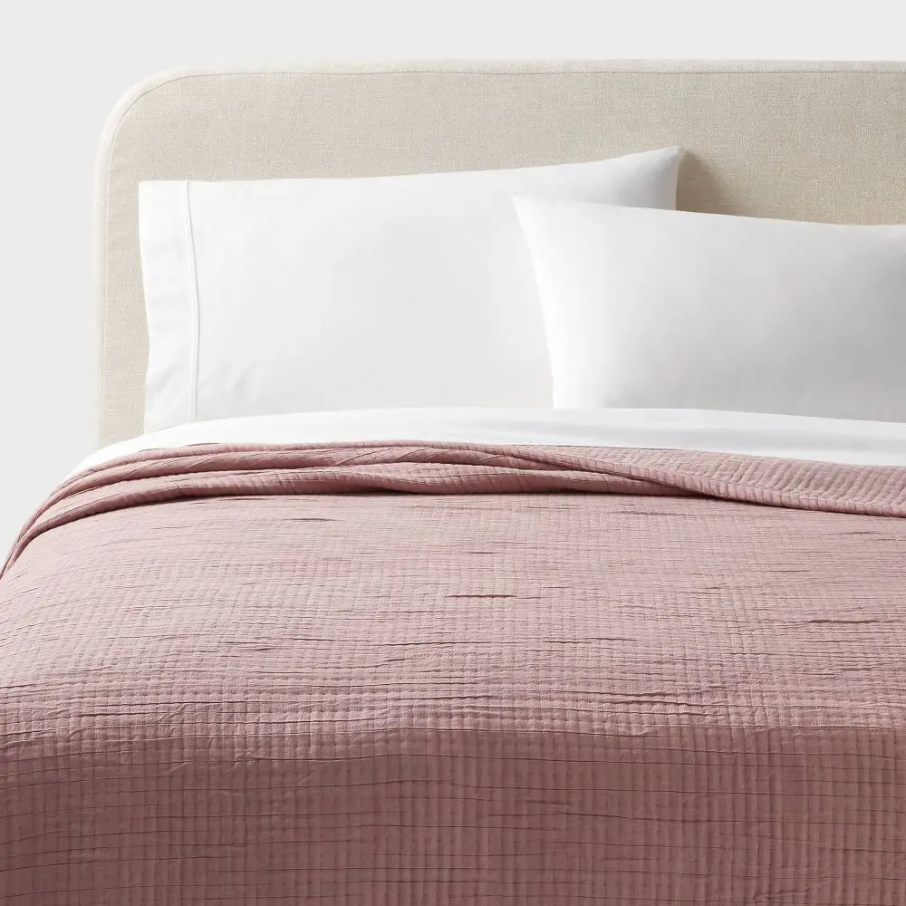 Full/Queen Double Cloth Quilt Mauve - Threshold: Woven Jacquard Coverlet Midweight OEKO-TEX Certified