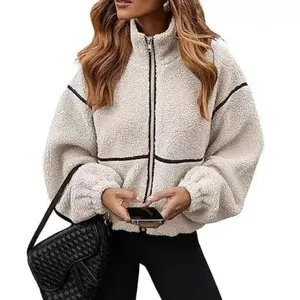 Women's Cozy Polyester Fleece Winter Coat - Lapel Zip-Up Long Sleeve Casual Jacket with Soft Fabric, Flattering Fit, Stylish Outerwear