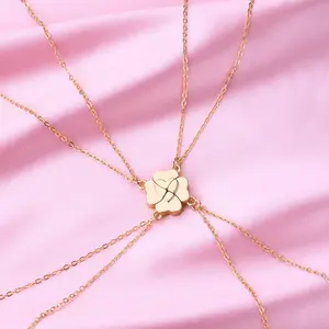 2Sets 8PCS Four-Leaf Clover Stitching Necklace Magnetite Alloy Pendant Cross Chain Parent-Child Suit Good Friend 4-Person Combination Necklace