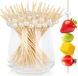 200 PCS White Pearl Cocktail Picks 4.7 Inch Bamboo Toothpicks for Appetizers, Drinks & Elegant Party Food Presentation