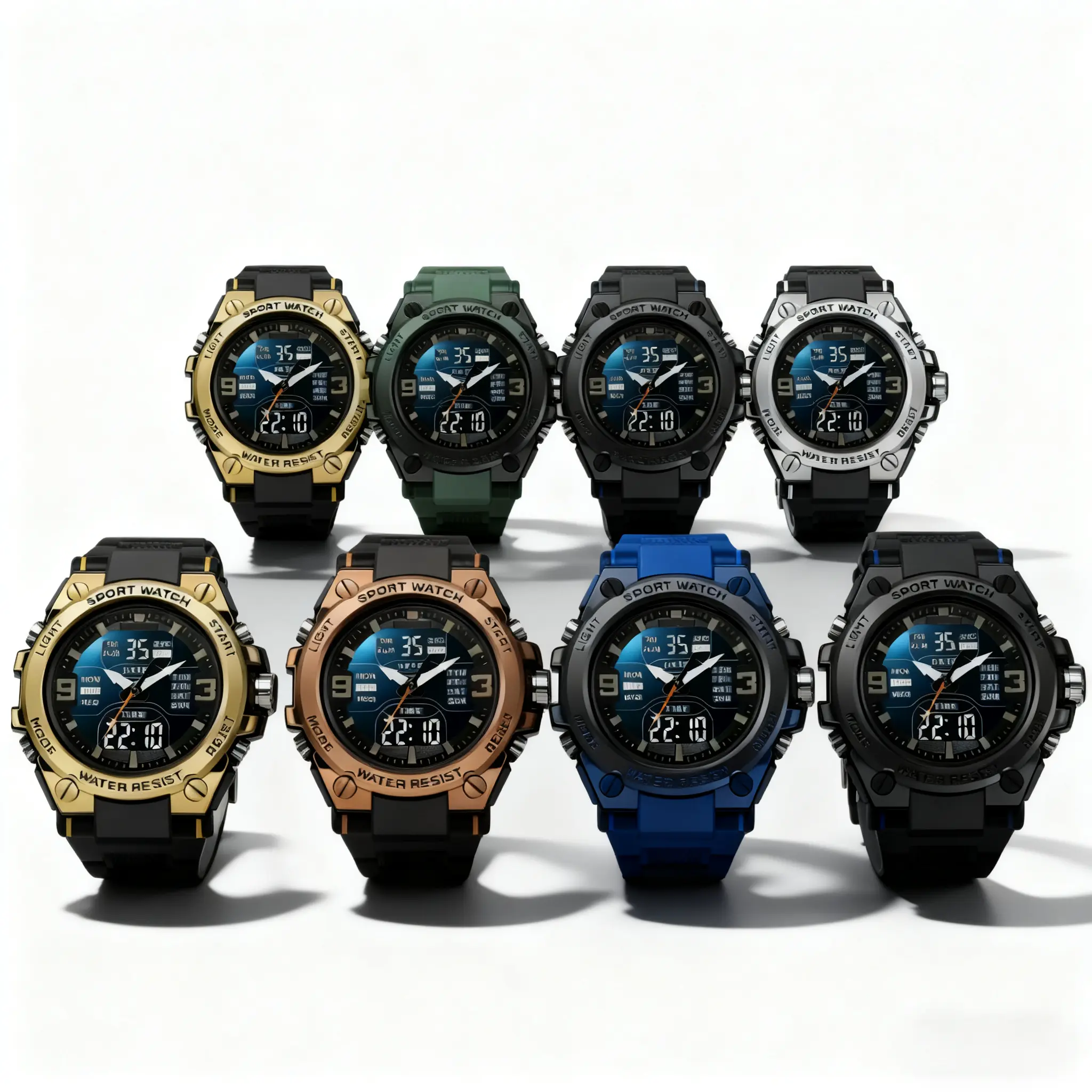 Men's Dual-Function Waterproof Analog-Digital Sport Watch - Luminous, Modern Fashionable, Multifunctional Daily Wear Boxed Gold-Colored Wristwatch with Gift Box, Waterproof Watch, Boxed Digital Watches