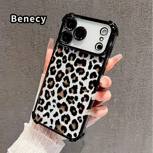 Protective Four Corners Plated Phone Case for iPhone 17 16 Pro Max 15 Plus 14 13 12 11 E Air Leopard - print charm Patterned Shockproof Transparent Soft Silicone Cover