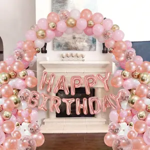 Rose Gold Champagne Bottle Balloon Garland Arch Kit - 120pcs Rose Gold & White Confetti Balloons with Happy Birthday Banner for 18th/21st/30th/40th/50th/60th Birthday Party Decorations - Women's Milestone Celebration Decor
