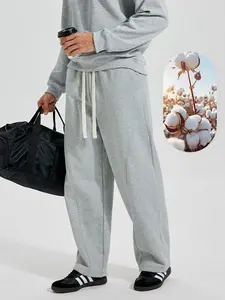 Men's solid color wide lined waistband pants, casual and comfortable loose autumn and winter straight leg pants, men's daily wear pants, loose fit version