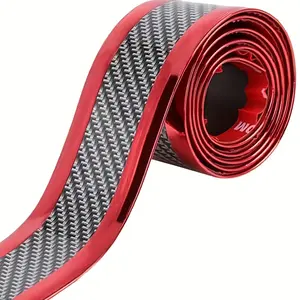 Automatic door entrance sill scraper paint sill protector, 3.2-foot red carbon fiber pattern bumper sill sticker, car hood side skirt patch rear bumper protection strip, scratch-resistant