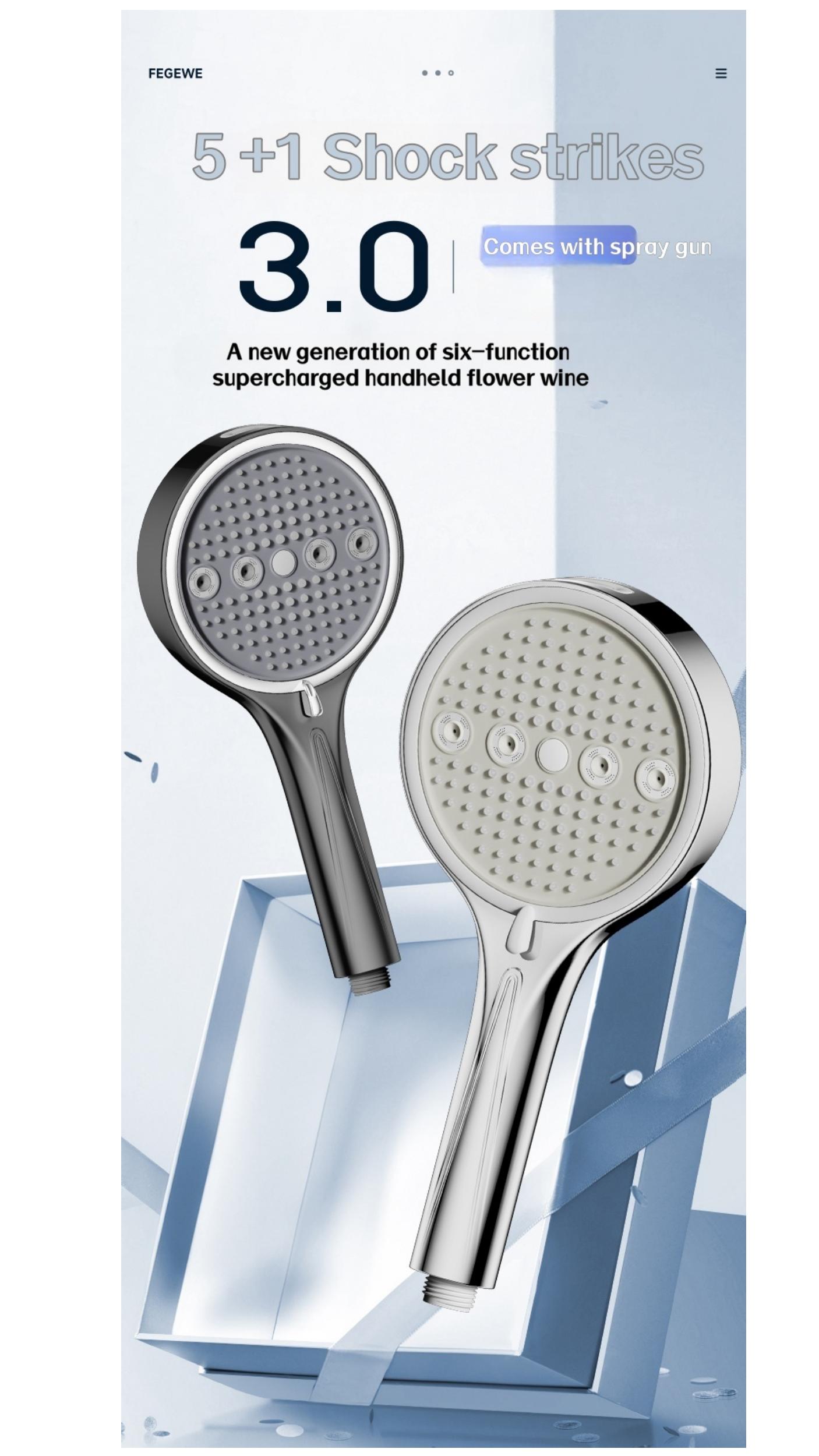 High-Pressure Handheld Shower Head, 6 Spray Mode Patterns, Water-Saving Design, Bathroom Shower Head, Fixed Shower Head, Bathroom Additions, Easy to Install, Durable, Silvery,Black Shower Head for Shower Use Solely For shower use solely