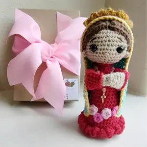 Virgencita of Guadalupe with Pink Rosary Personalized Crochet Figure Handmade Handmade Catholic Decor, Prayer Doll Gift , Quà tặng trang trí Giáng sinh Công giáo