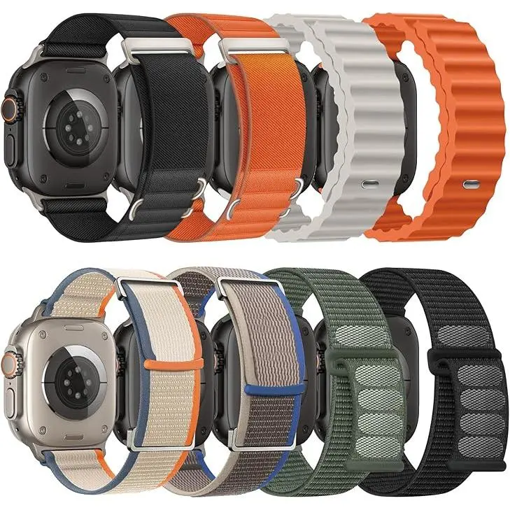 *WBA018-XLL 8 Pack Compatible with Apple Watch Ultra 2 Band 49mm 46mm 45mm 44mm 42mm 41mm 40mm 38mm Men Women,Breathable Trail Loop+Alpine Loop+Ocean+Sport Band for Ultra2/Ultra iWatch Series 10/9/8/7/6/SE/5/4/3