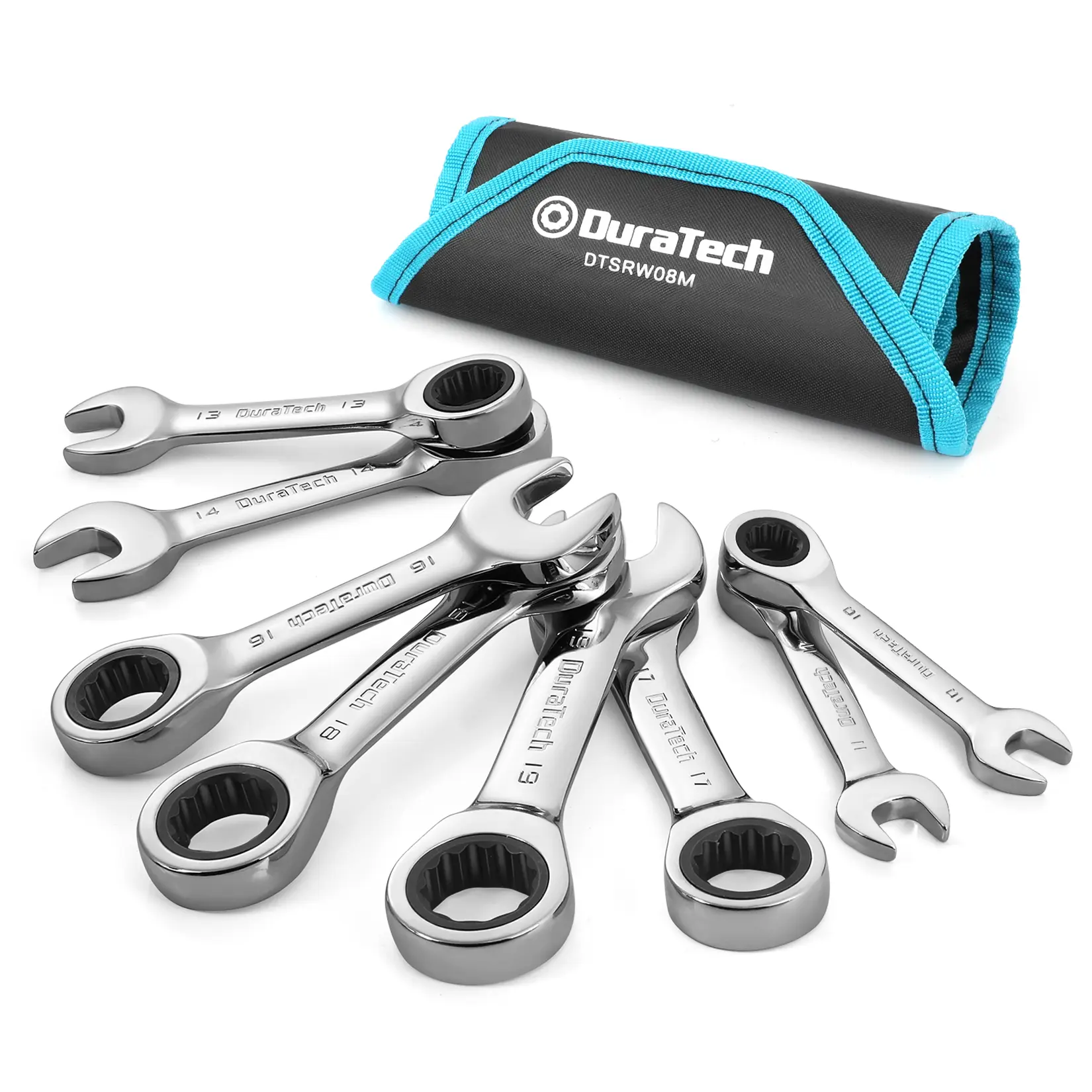#fathersdaygift DURATECH Stubby Ratcheting Combination Wrench Set, SAE, 8-Piece, CR-V Steel, with Rolling Pouch