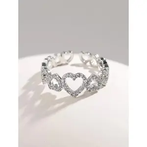 1 Pc Romantic Hollow Charming Zirconia Heart Wedding Bridal Ring For Engagement & Anniversary Elegant Ring