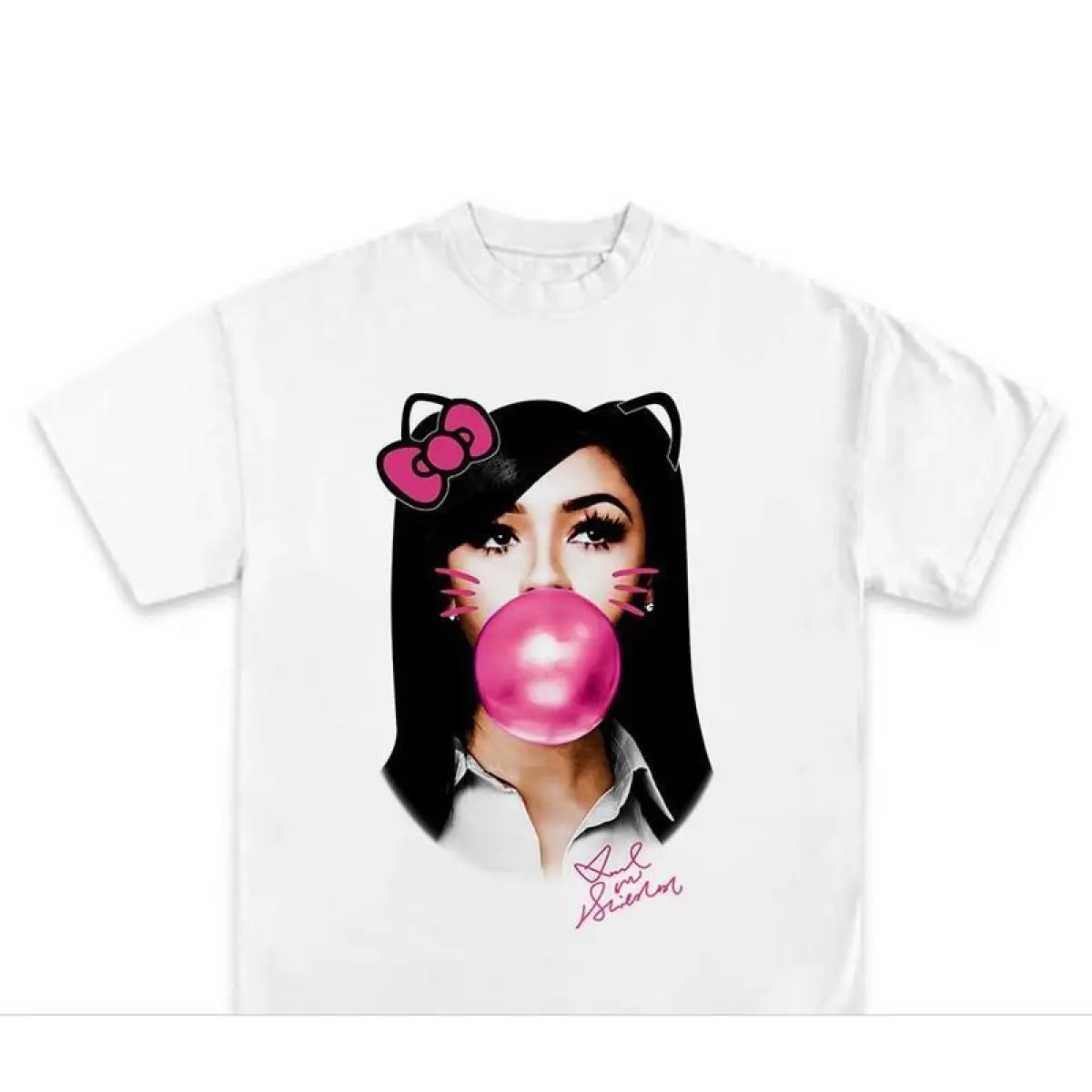 Men's Pink Kitty Graphic T-Shirt, Classic Round Neck Short Sleeve Top, Soft Stretch Fabric for Casual Festival Wear, Menswear, Jeans