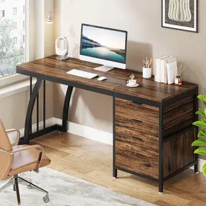 LITTLE TREE Computer Desk with 3 Drawers, 59-Inch PC Desk with Reversible Drawers, Industrial Study Writing Table Workstation with File Storage for Home Office