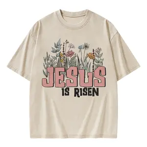 Jesus Is Risen Christian Washed T-Shirt GC-WTS0021 Cotton Shortsleeve