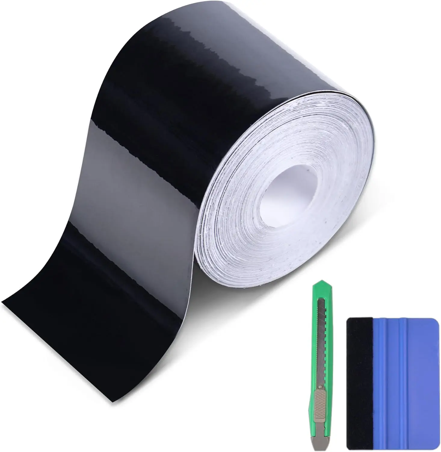 4" × 40 FT Gloss Black Vinyl Wrap – Chrome Delete Window Trim Sticker, Door Sill Anti-Scratch Protector, Air Release, with Squeegee & Knife, DIY Car Decal Film
