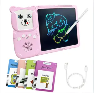 KidGenius Toddler Learning Tablet Devices - Pink Bear Design, 255 Flashcards & 510 Words, Educational Electronic Toy with Sound, Portable LCD Drawing & Writing Pad for Kids 3+, Birthday Gift