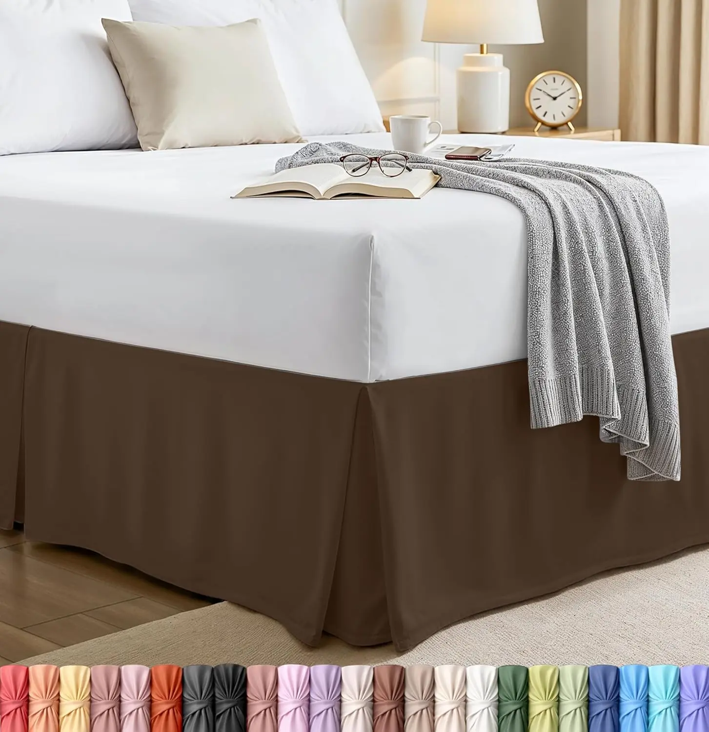 Bed Skirt 16 Inch Drop | Quadruple Pleated Microfiber, Hides Under-Bed Clutter, Easy Fit Wrap Around, Fade & Shrink Resistant, Hotel Luxury | Utopia Bedding, Soft, Elegant Design