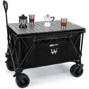 Whitsunday Beach Wagon Folding Collapsible Heavy Duty Wagon with All Terrian Wheel, Foldable Utility Camping Park Wagon Cart with Aluminum Tabletop for Beach