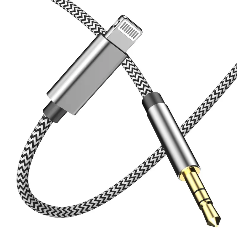 iPhone Aux Cord for Car, [Apple MFi Certified] Lightning to 3.5 mm Aux Audio Nylon Braided Cable for Car Home Stereo Speaker Headphone Compatible with iPhone 14 13 12 11 Pro Max XS XR X 8 iPad, Silver