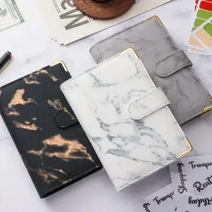 A6 Marble Texture Notebook, Cash Storage Album, Small Financial Management Binder, Leather Budget Diary, Note Book with Buckle, Finance Checklist Organizer
