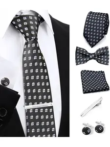 Men's Fashion Elegant Tie Set with Bowtie Handkerchief Cufflinks Clip 5-Piece Business Accessory Pure Color Party Gift
