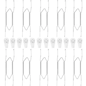 10-Pack Invisible Wall Plate Hangers, 10 Inch Stainless Steel Plate Holders with 12-Pack Wall Hooks