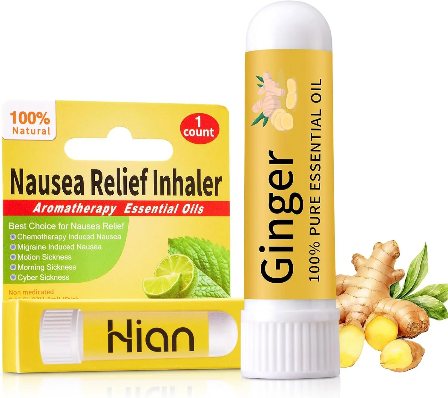 Hion Nausea Relief Inhaler-Ginger, Natural Essential Oils Inhalers