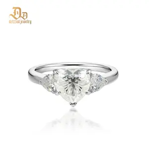Delzzad 2ct Heart Three Stones Ring Synthetic Moissanite Ring Band In 925 Sterling Silver Christmas Gift